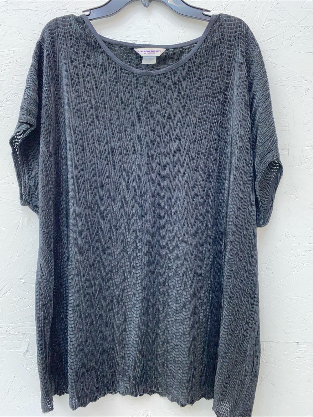 Allison Daley Black Textured Short-Sleeve Crew Neck Tee